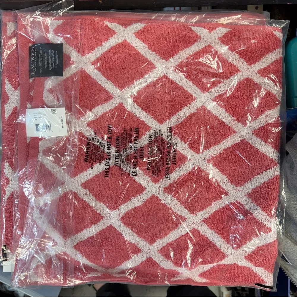 Polo by Ralph Lauren Pink and White Hand Towel